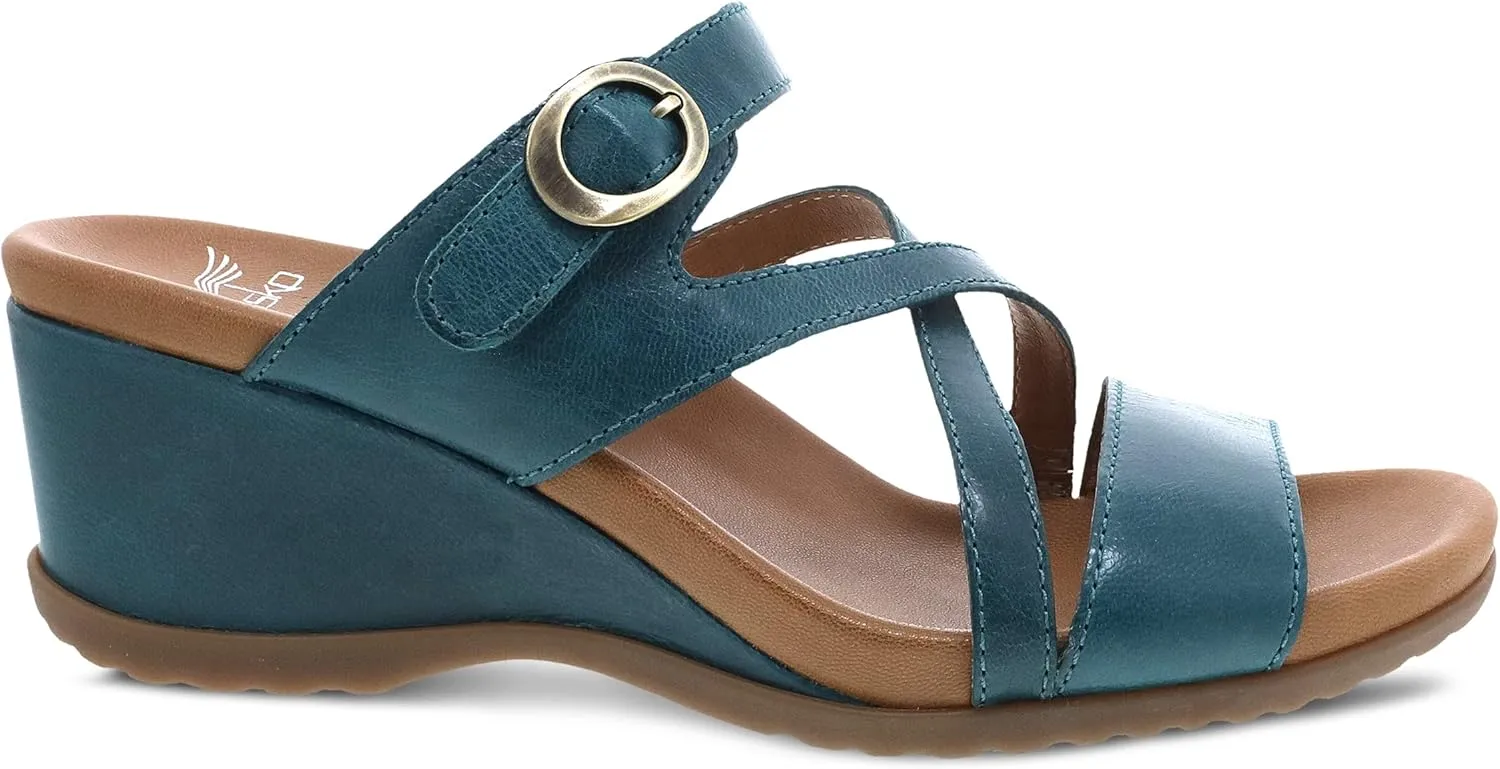 Ana Wedge Sandal for Women – Cushioned, Contoured Footbed for All-Day Comfort and Support – Adjustable Hook & Loop Strap with Buckle Detail – Lightweight Rubber Outsole