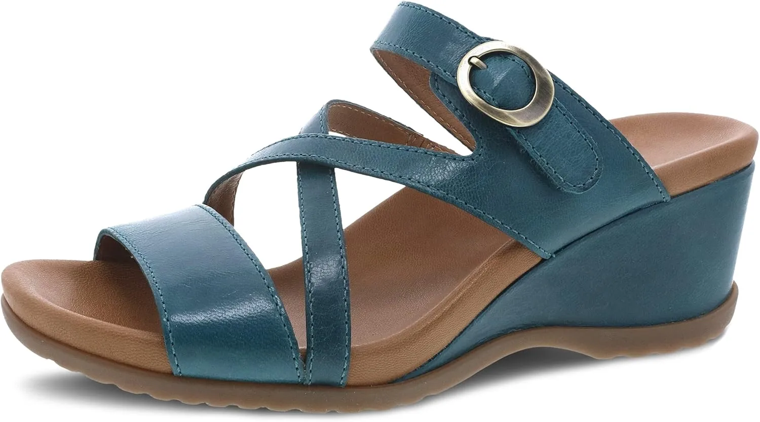 Ana Wedge Sandal for Women – Cushioned, Contoured Footbed for All-Day Comfort and Support – Adjustable Hook & Loop Strap with Buckle Detail – Lightweight Rubber Outsole