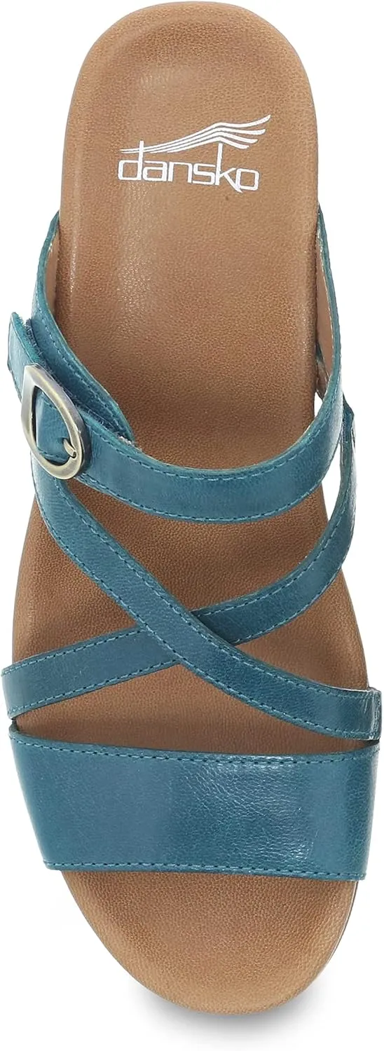 Ana Wedge Sandal for Women – Cushioned, Contoured Footbed for All-Day Comfort and Support – Adjustable Hook & Loop Strap with Buckle Detail – Lightweight Rubber Outsole