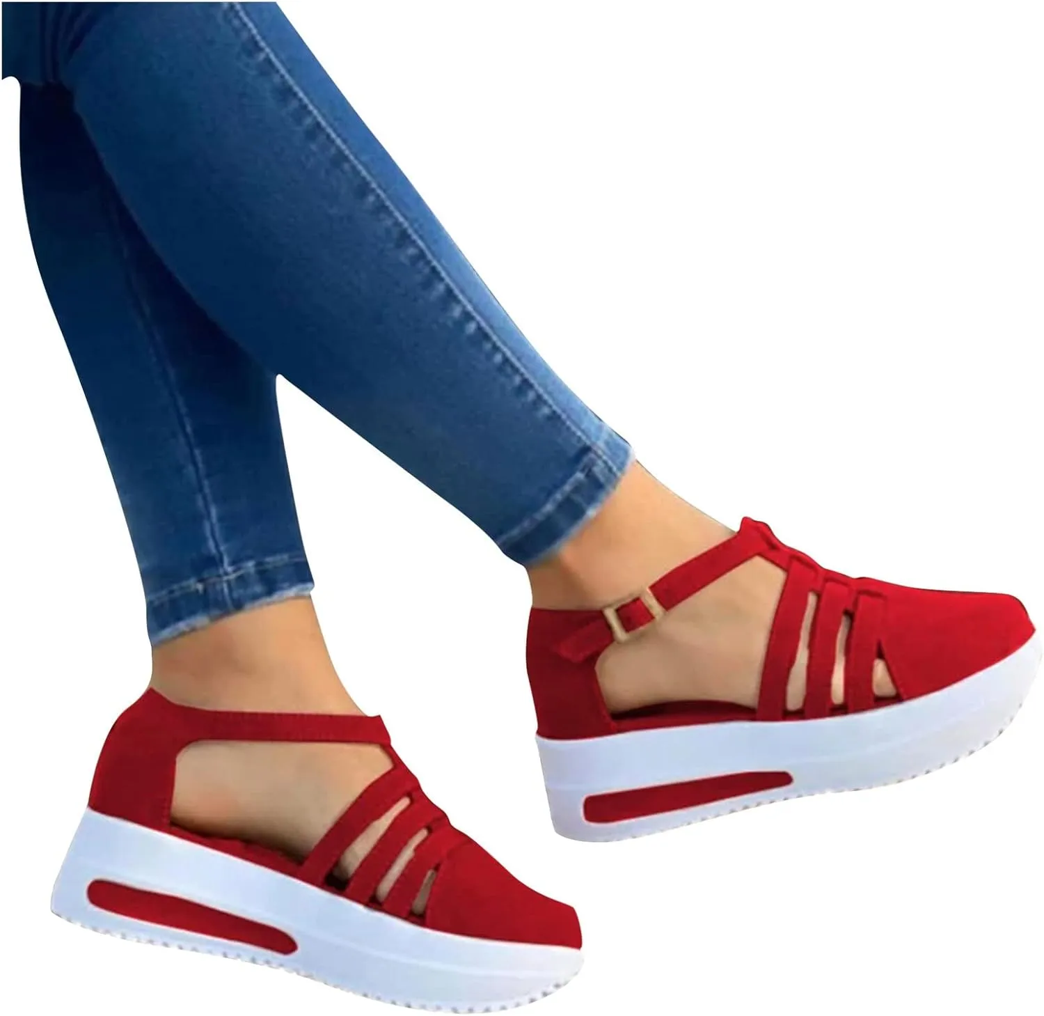Aniywn Womens Summer Closed Toe Platform Sandal Shoes Casual Hollow Ankle Straps Shoes Slip On Soft Shoes