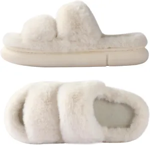 Ankis Fuzzy Slippers for Women - Ultra-Soft Skin-friendly Dual-Strap Furry Slippers | EVA Cushioned Non-Slip Sole | Cozy Memory Foam Women House Slippers | Indoor and Outdoor Cloud Slippers