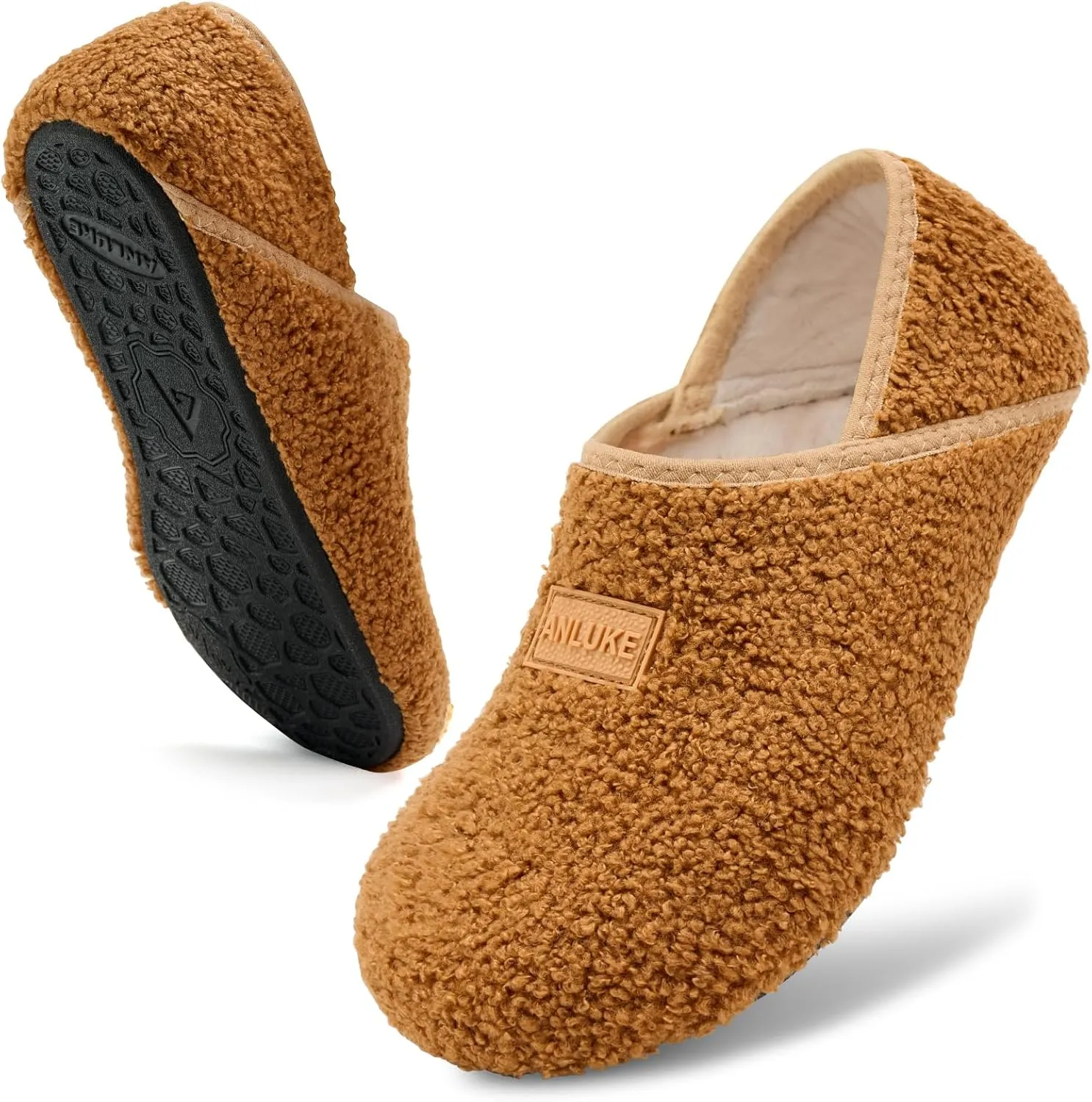 ANLUKE Slipper for Women Men Slipper Socks Fuzzy House Shoes Rubber Sole Slip On Soft-Lightweight Non Slip Indoor/Outdoor