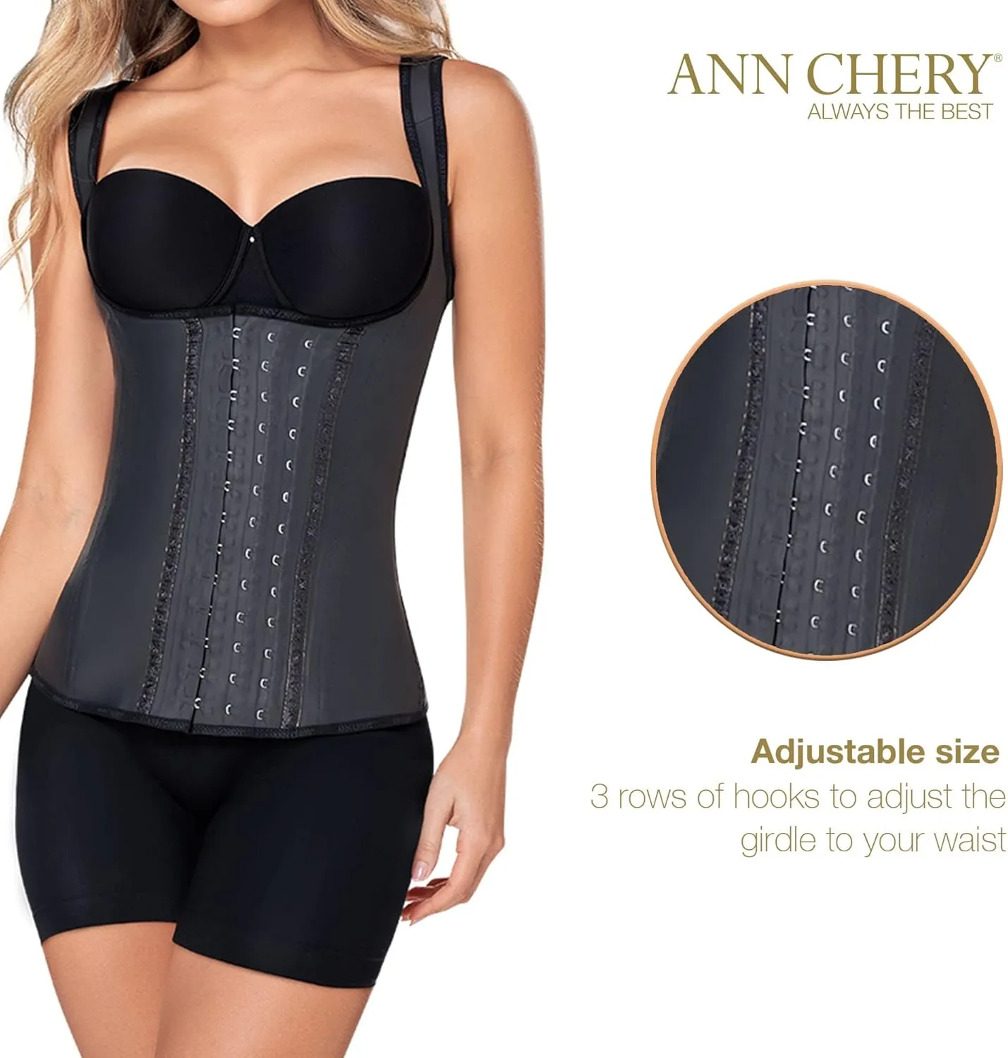 Ann Chery Corset Waist Trainer for Women’s Weight Loss - Colombian Waist Cincher With Straps - 3 Hook Vest Body Shaper