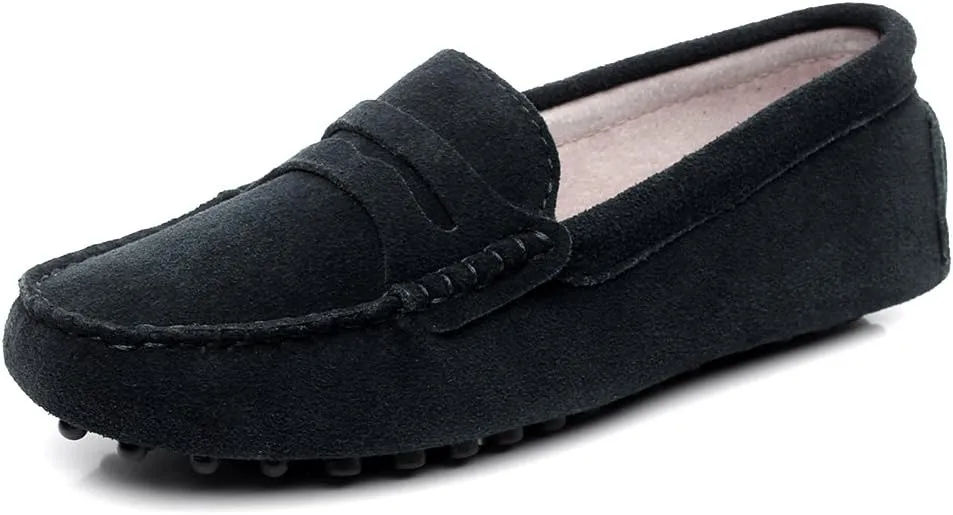 ANUFER Women's Classic Suede Penny Loafers Comfort Handmade Slipper Moccasins Black 24208 US13