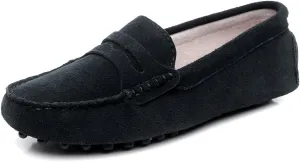 ANUFER Women's Classic Suede Penny Loafers Comfort Handmade Slipper Moccasins Black 24208 US7.5