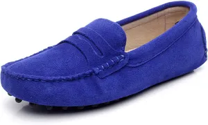 ANUFER Women's Classic Suede Penny Loafers Comfort Handmade Slipper Moccasins Royal Blue 24208 US11.5