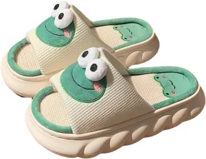 AONUOWE Summer Cloud Slipper for Wome Girl Cute Frog Slipper Kawaii House Linen Slipper for Teen Girls Dorm School Bedroom, High Platform