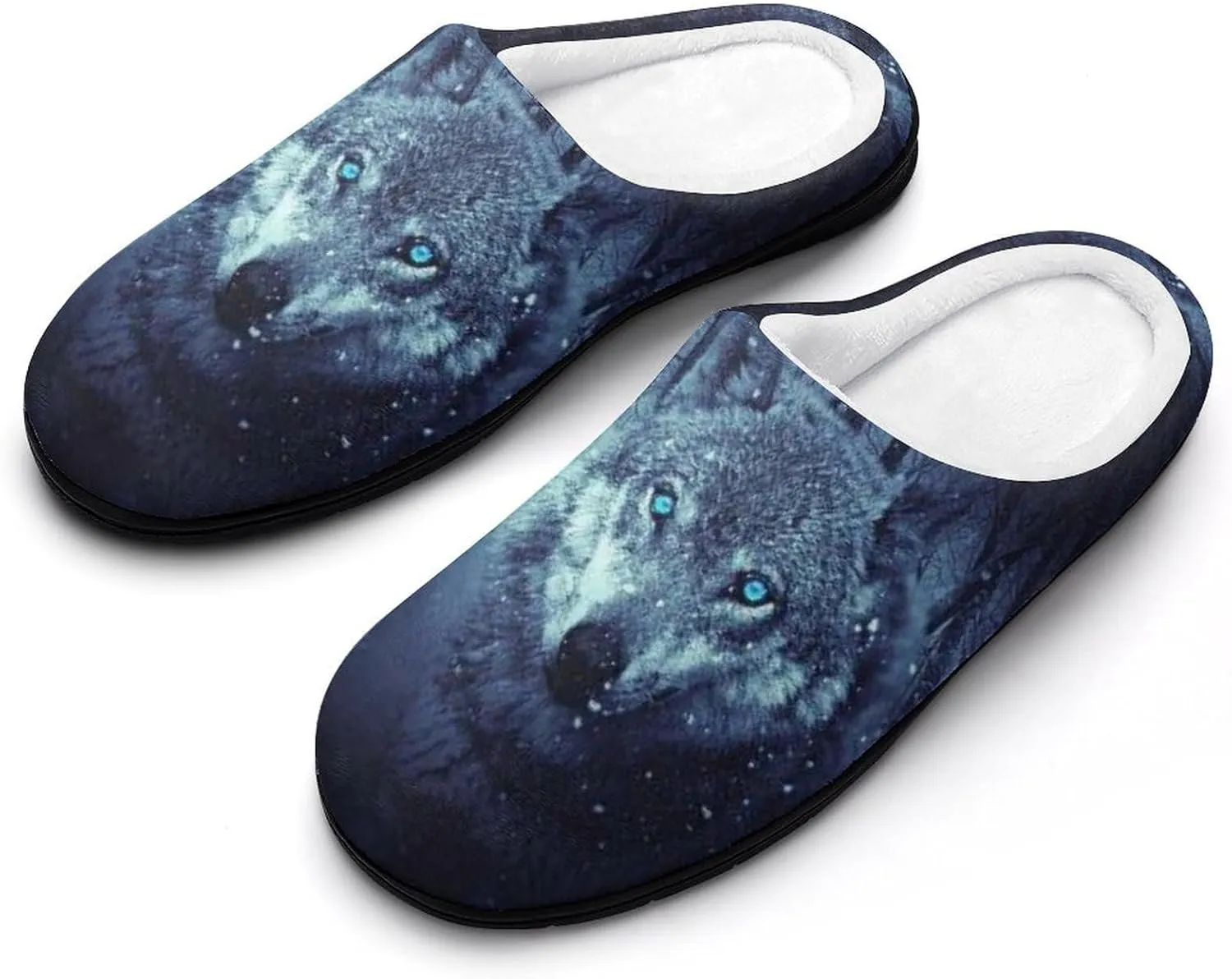 Arctic Snow Wolf Cotton Slippers for Women Memory Foam Washable House Slipper Closed Toe for Indoor Outdoor