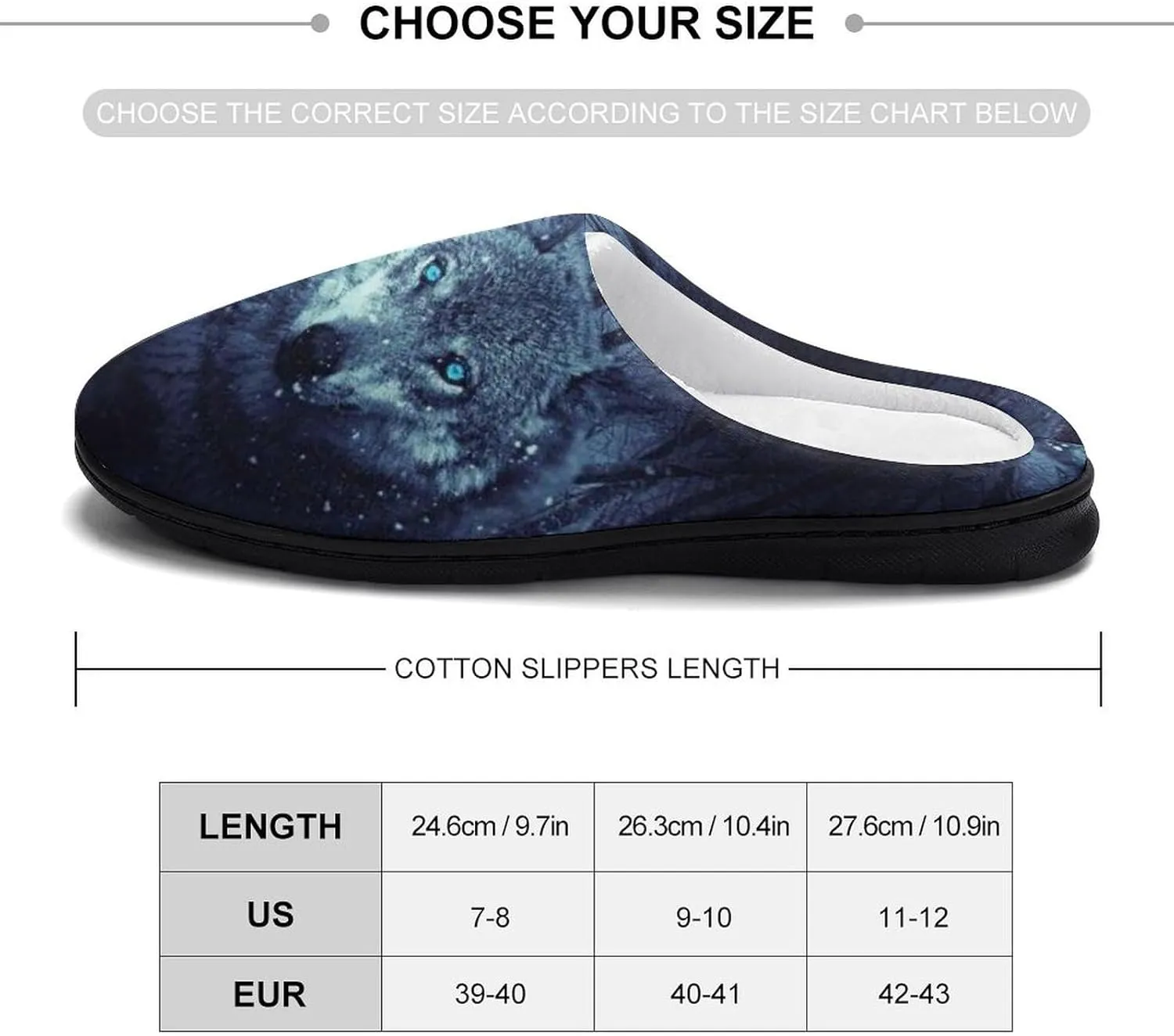 Arctic Snow Wolf Cotton Slippers for Women Memory Foam Washable House Slipper Closed Toe for Indoor Outdoor