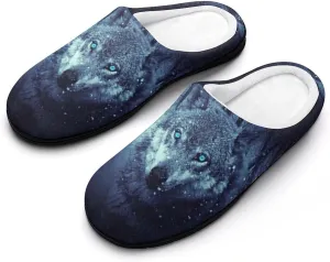 Arctic Snow Wolf Cotton Slippers for Women Memory Foam Washable House Slipper Closed Toe for Indoor Outdoor