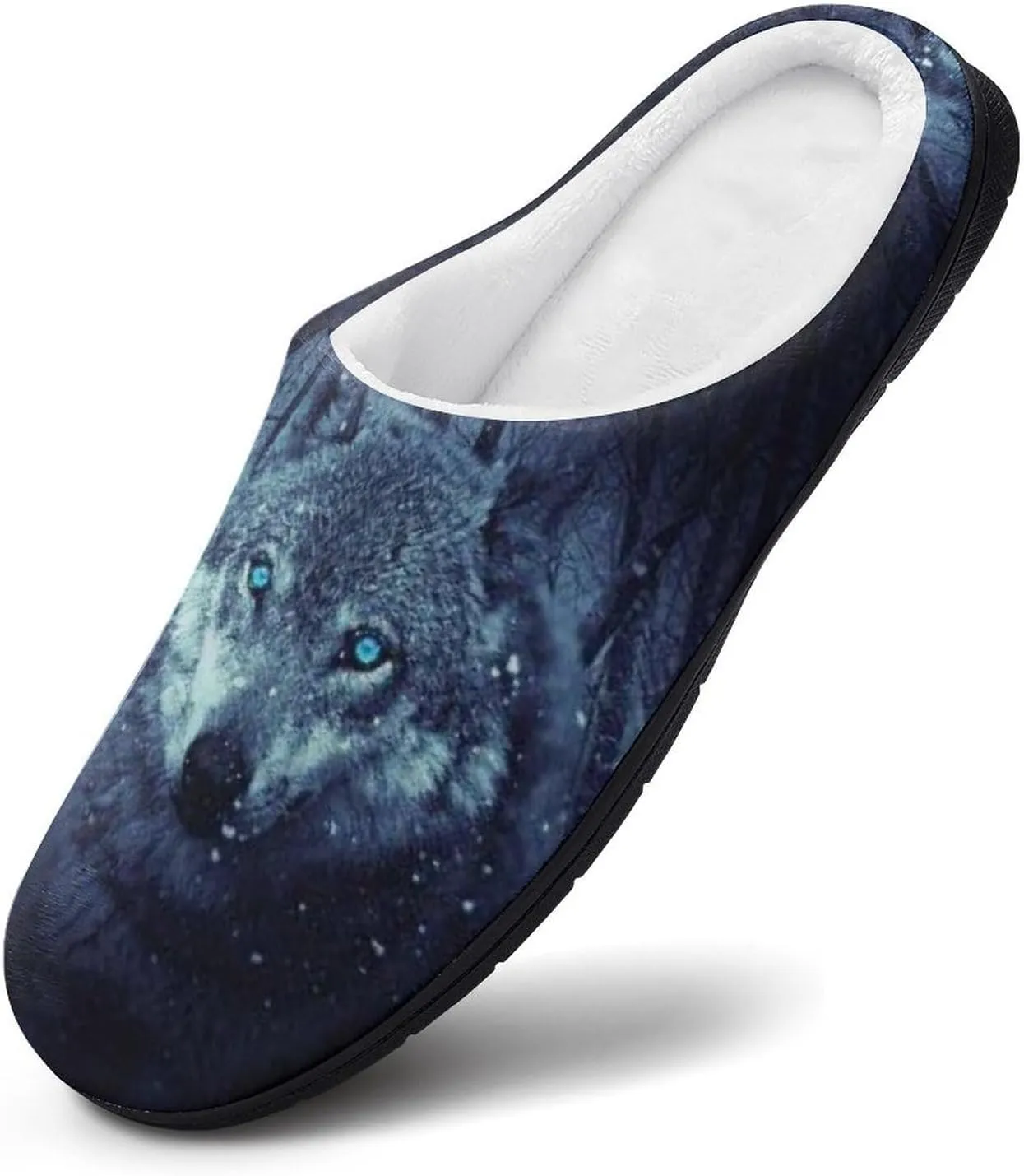 Arctic Snow Wolf Cotton Slippers for Women Memory Foam Washable House Slipper Closed Toe for Indoor Outdoor