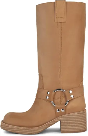 Arqa Studded Block Heel Riding Vintage Boots for Women Round Toe Knee High Western Boot Womens Pull on Platform Motorcycle Wide Calf Cowboy Boots Dress Tall Leather Boots