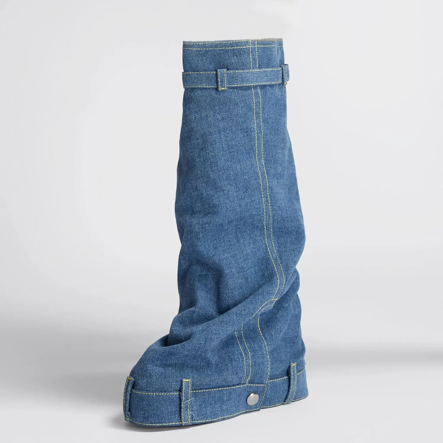 Arqa Women's Fold Over Knee High Boots Platform Heel Padlock Boot with Zipper Denim Jeans Biker Shoes