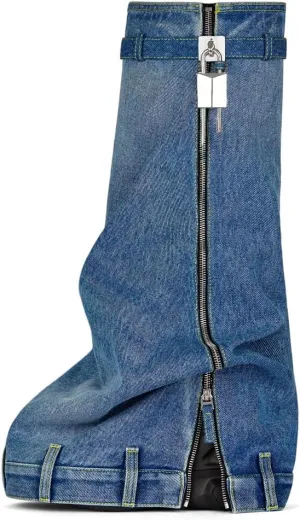 Arqa Women's Fold Over Knee High Boots Platform Heel Padlock Boot with Zipper Denim Jeans Biker Shoes