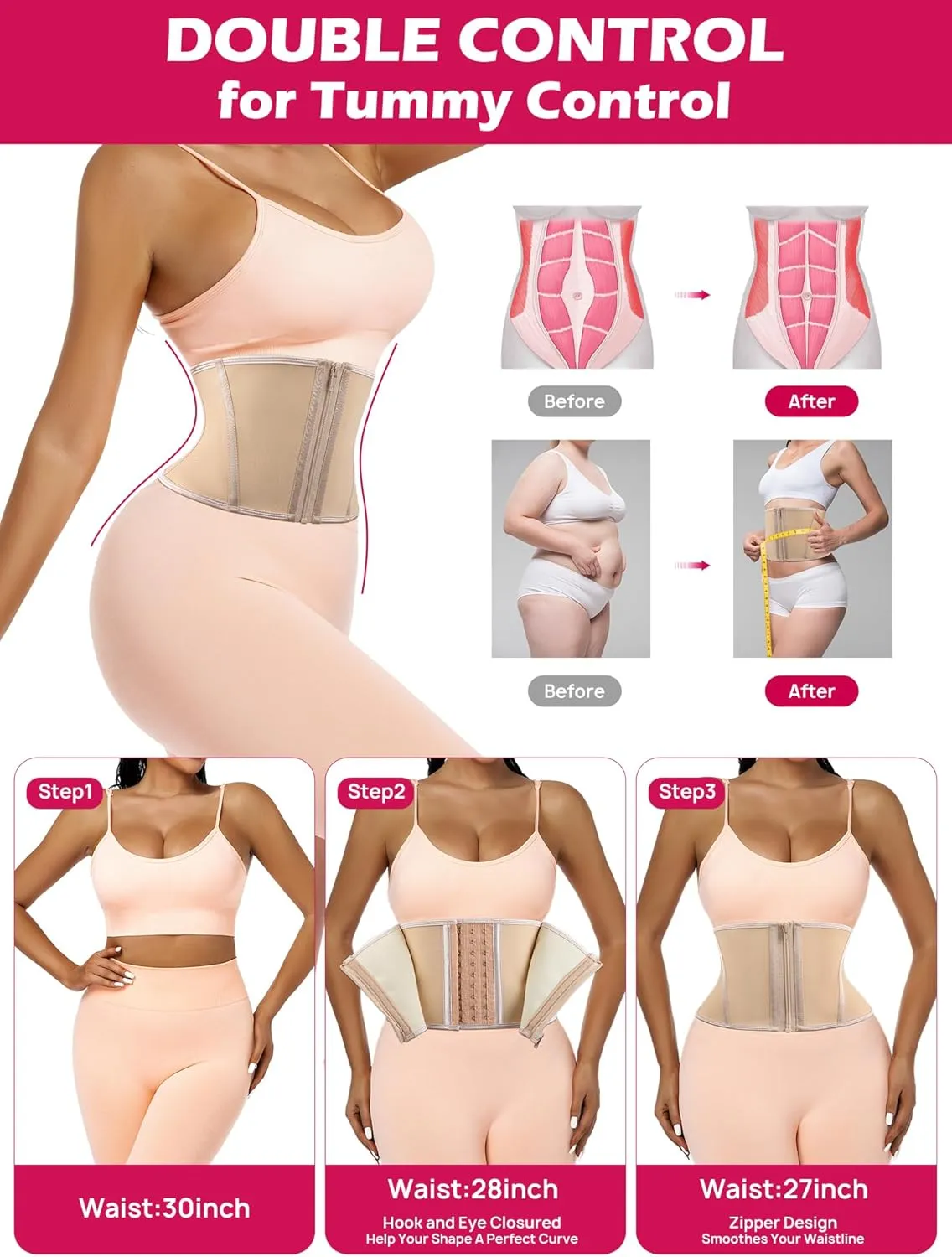 Atbuty Short Torso Waist Trainer for Women Small Tummy Control Sport Girdle Hourglass Belly shaper