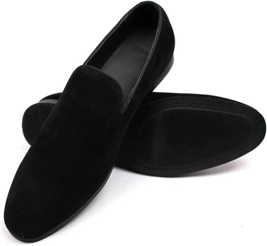 AZAR MAN New Men's Black Suede Slip on Loafers Modern Dress Shoes