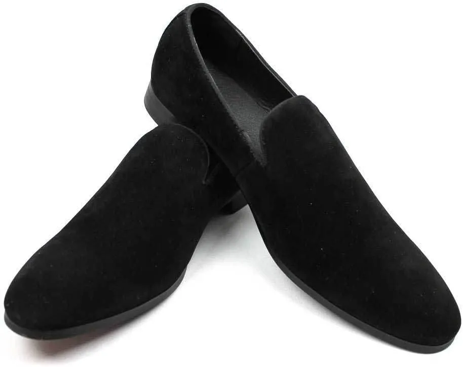 AZAR MAN New Men's Black Suede Slip on Loafers Modern Dress Shoes