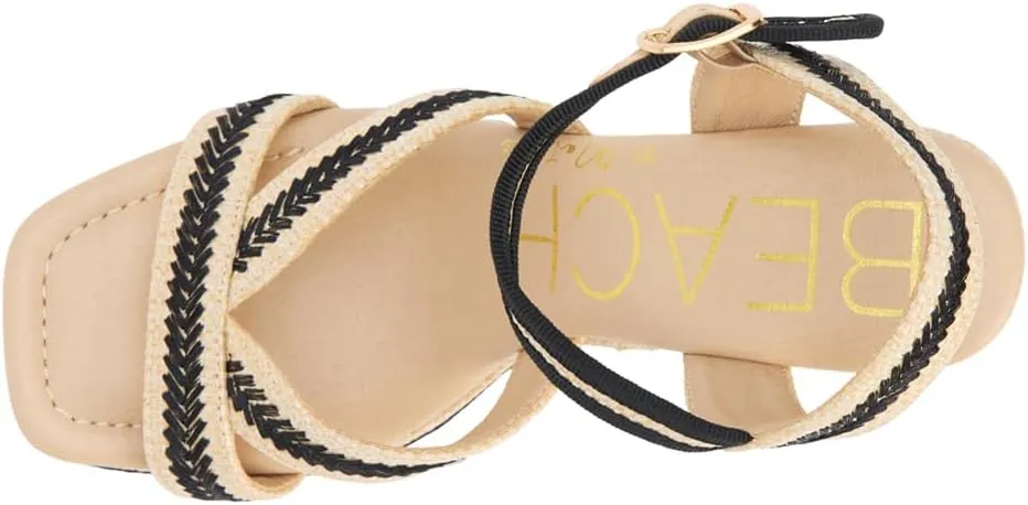 BEACH by Matisse Womens Adelaide Platform Block Ankle Strap Casual Sandals Casual High Heel 3" & Up - Beige