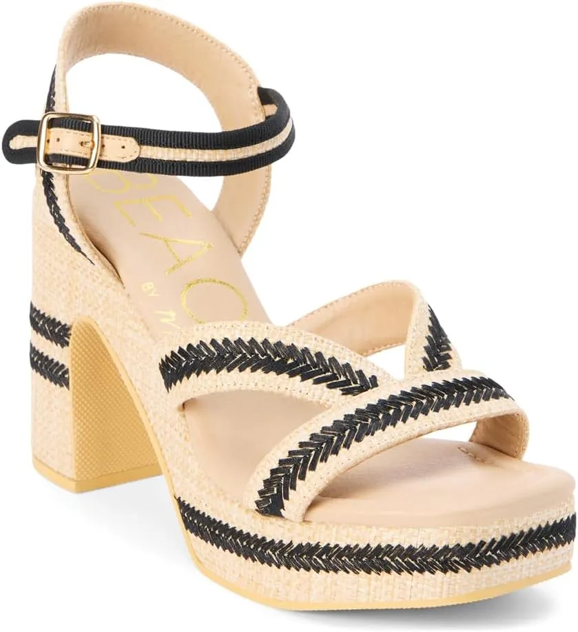 BEACH by Matisse Womens Adelaide Platform Block Ankle Strap Casual Sandals Casual High Heel 3" & Up - Beige