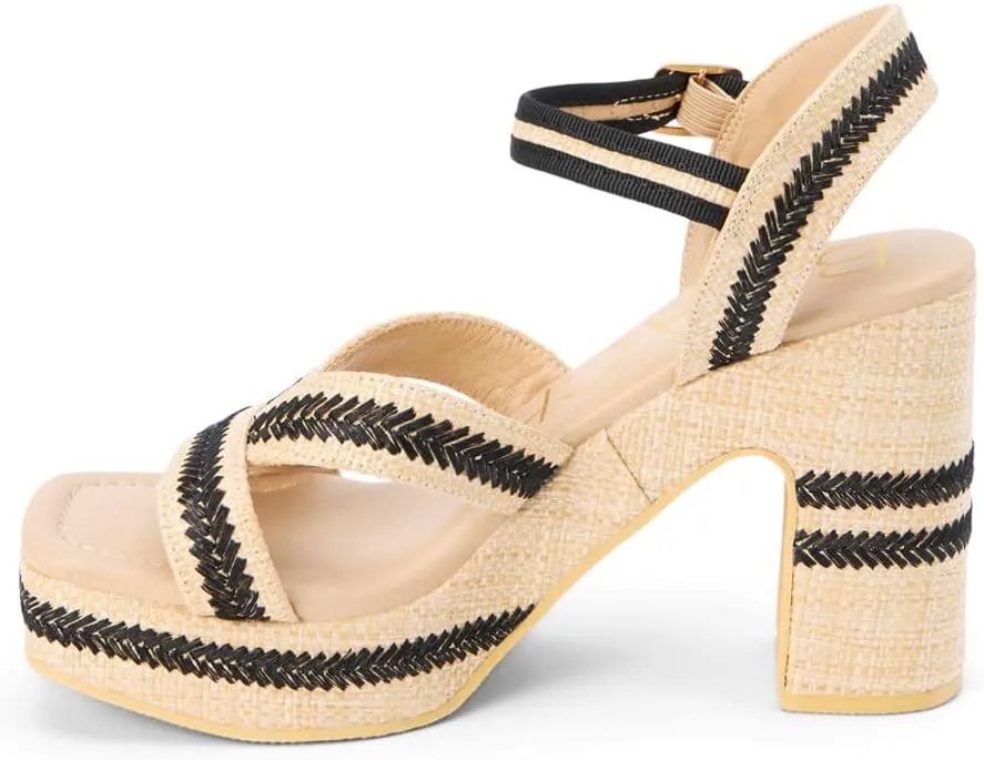 BEACH by Matisse Womens Adelaide Platform Block Ankle Strap Casual Sandals Casual High Heel 3" & Up - Beige