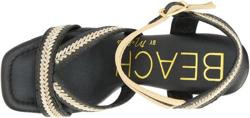 BEACH by Matisse Womens Adelaide Platform Block Ankle Strap Casual Sandals Casual High Heel 3" & Up - Black