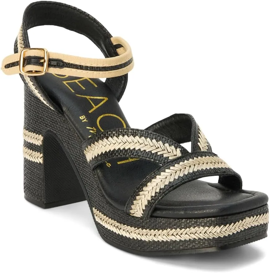 BEACH by Matisse Womens Adelaide Platform Block Ankle Strap Casual Sandals Casual High Heel 3" & Up - Black