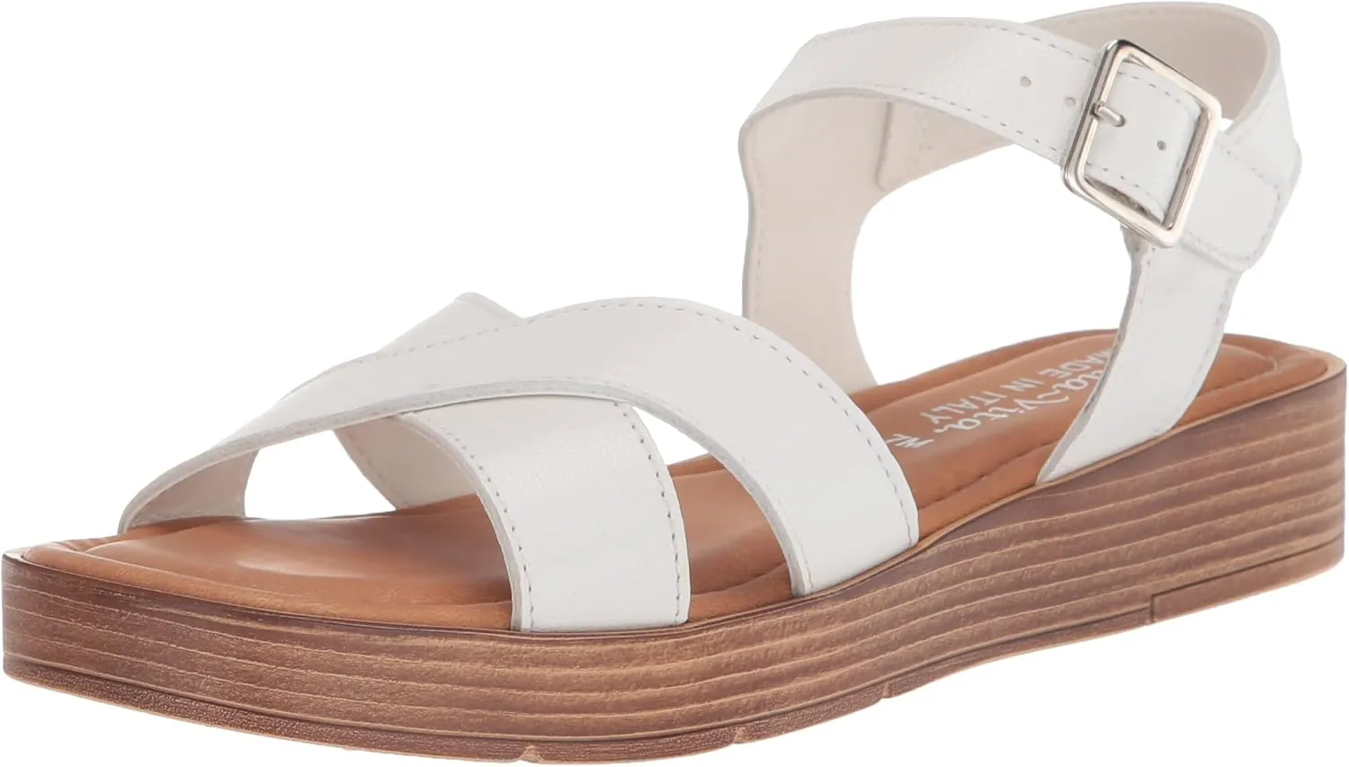 Bella Vita Made in Italy Women's Car-Italy Flat Sandal, White Leather, 7.5 Narrow