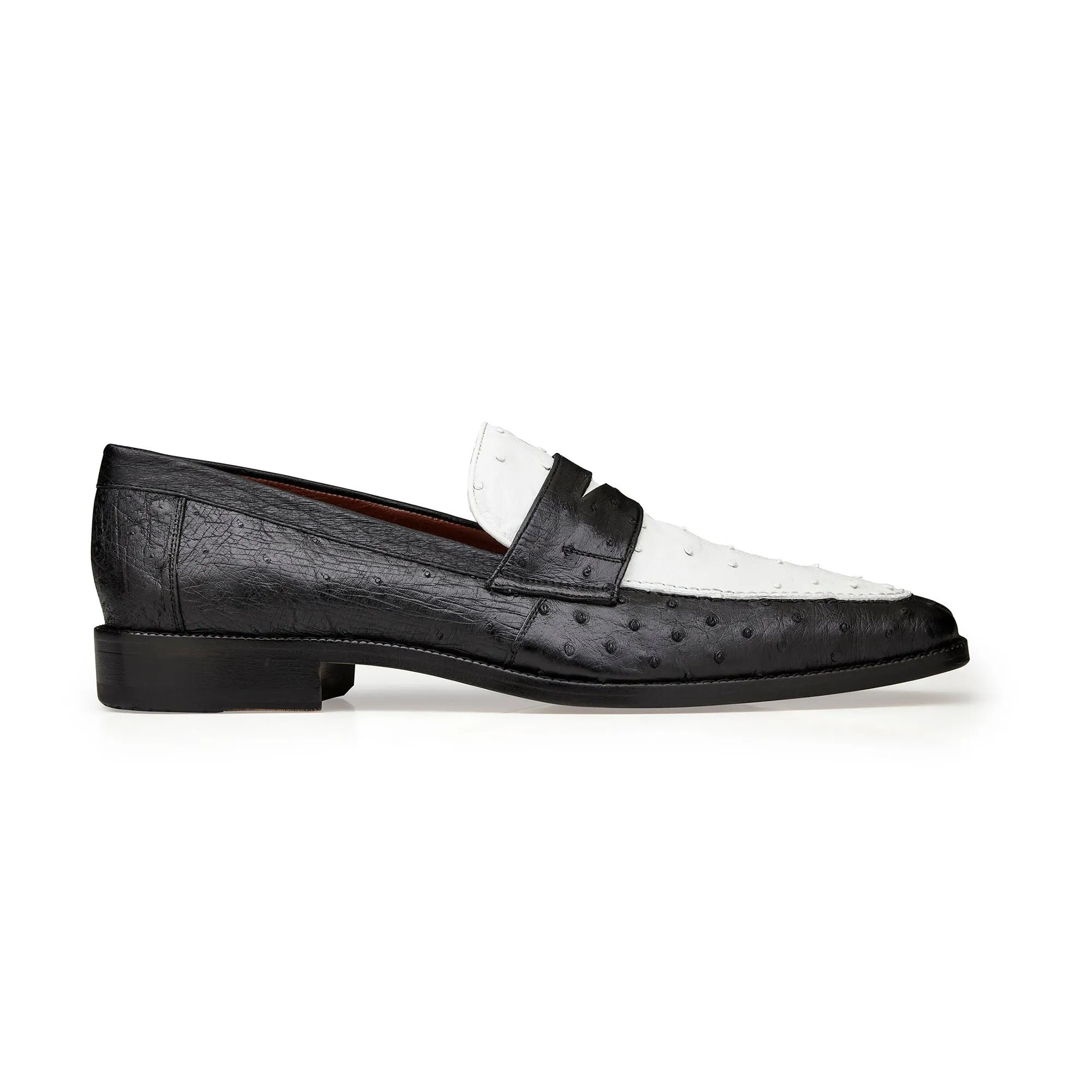 Belvedere Espada in Black / White Ostrich Quill Penny Loafers