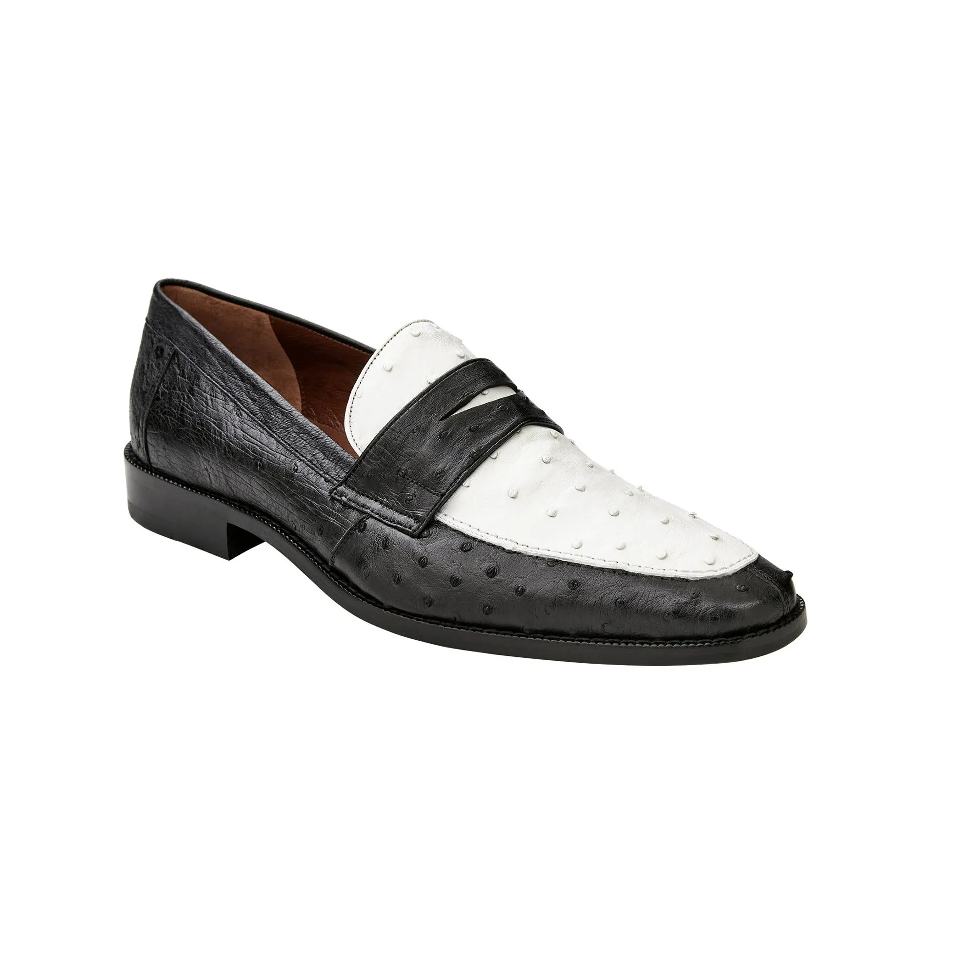 Belvedere Espada in Black / White Ostrich Quill Penny Loafers