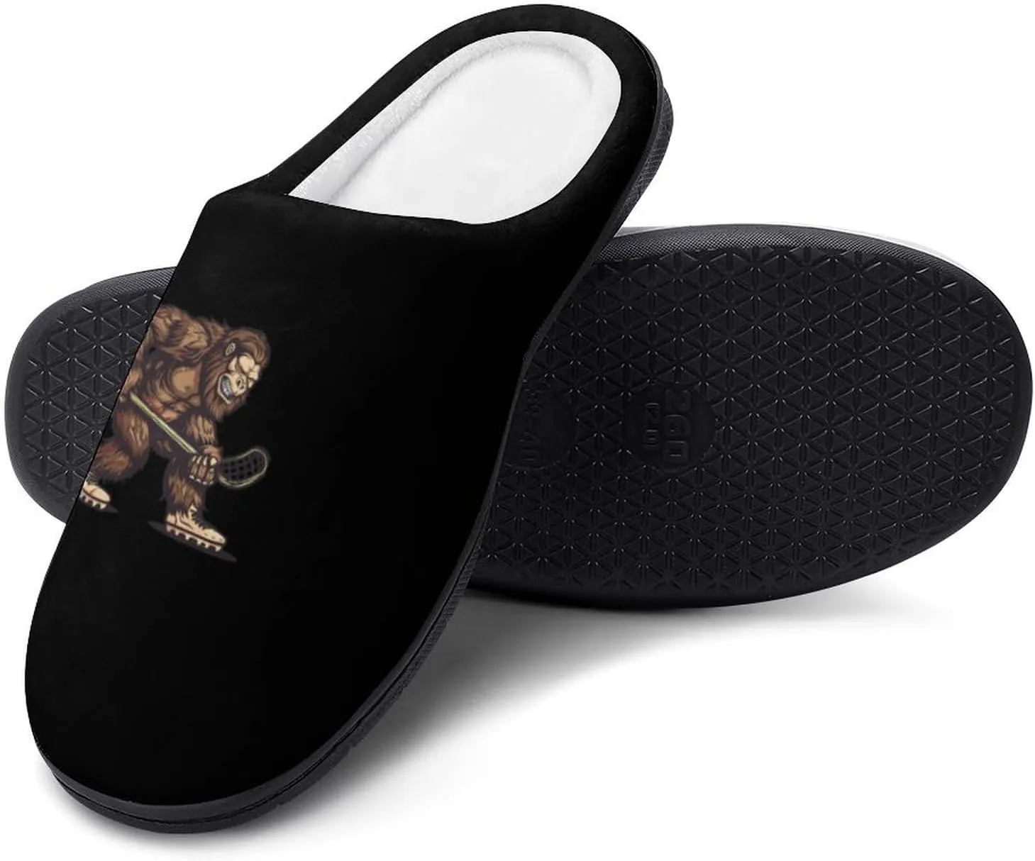 Bigfoot Sasquatch Lacrosse Funny Player Men's Cotton Slippers Soft House Shoes Anti-Skid Bedroom Slipper for Home Outdoor