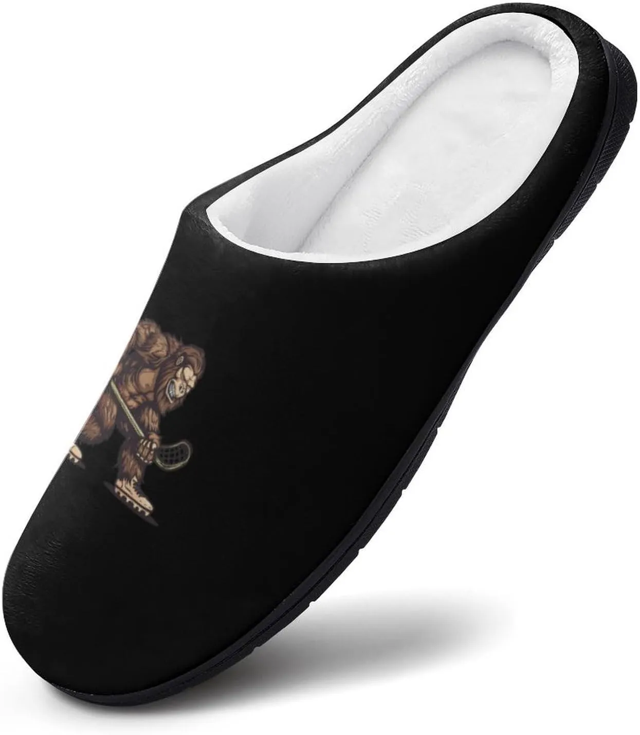 Bigfoot Sasquatch Lacrosse Funny Player Men's Cotton Slippers Soft House Shoes Anti-Skid Bedroom Slipper for Home Outdoor