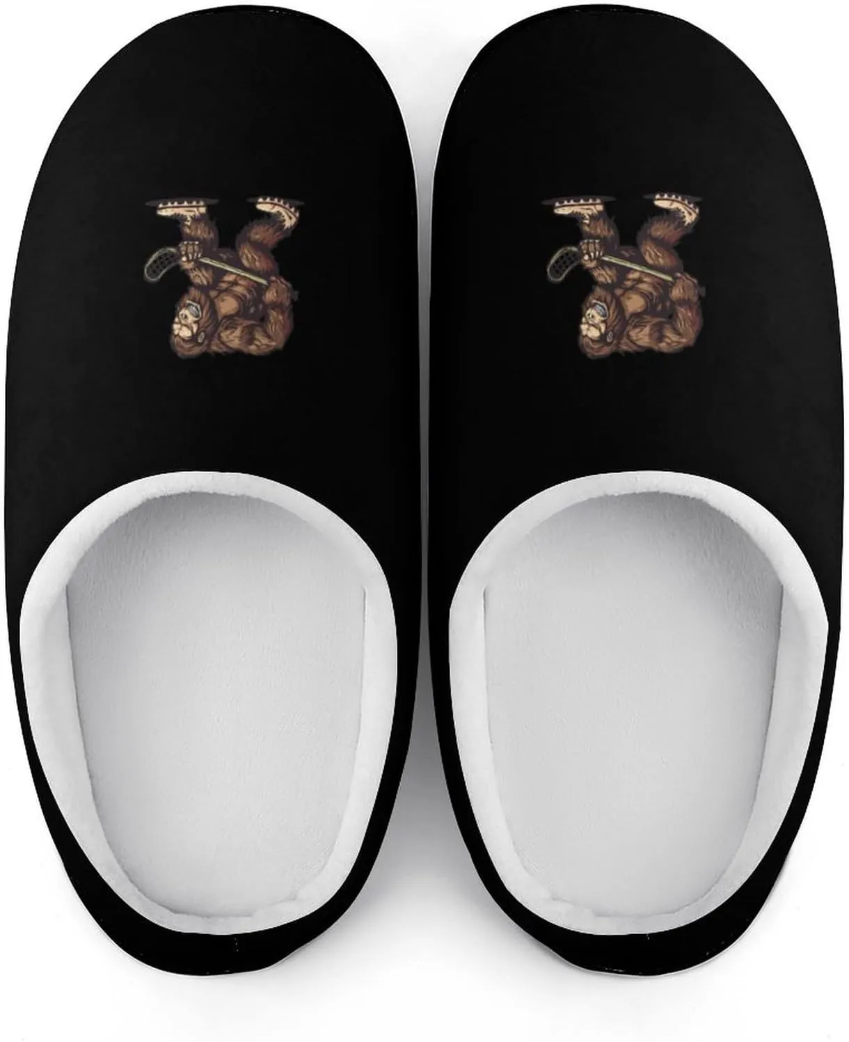Bigfoot Sasquatch Lacrosse Funny Player Men's Cotton Slippers Soft House Shoes Anti-Skid Bedroom Slipper for Home Outdoor