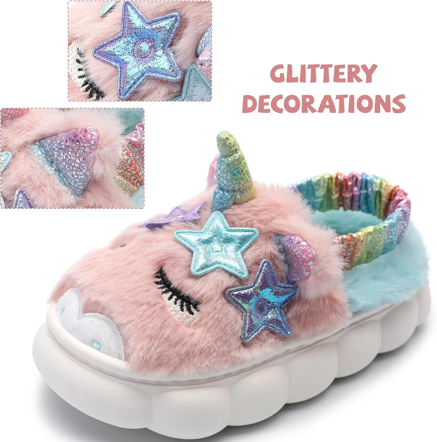 Bigwow Cute Girls Fuzzy Slippers Cartoon Animal Plush Slip On Slides Toddler Little Kid Non-Slip House Slipper with Memory Foam Cozy Warm Indoor Outdoor Shoes
