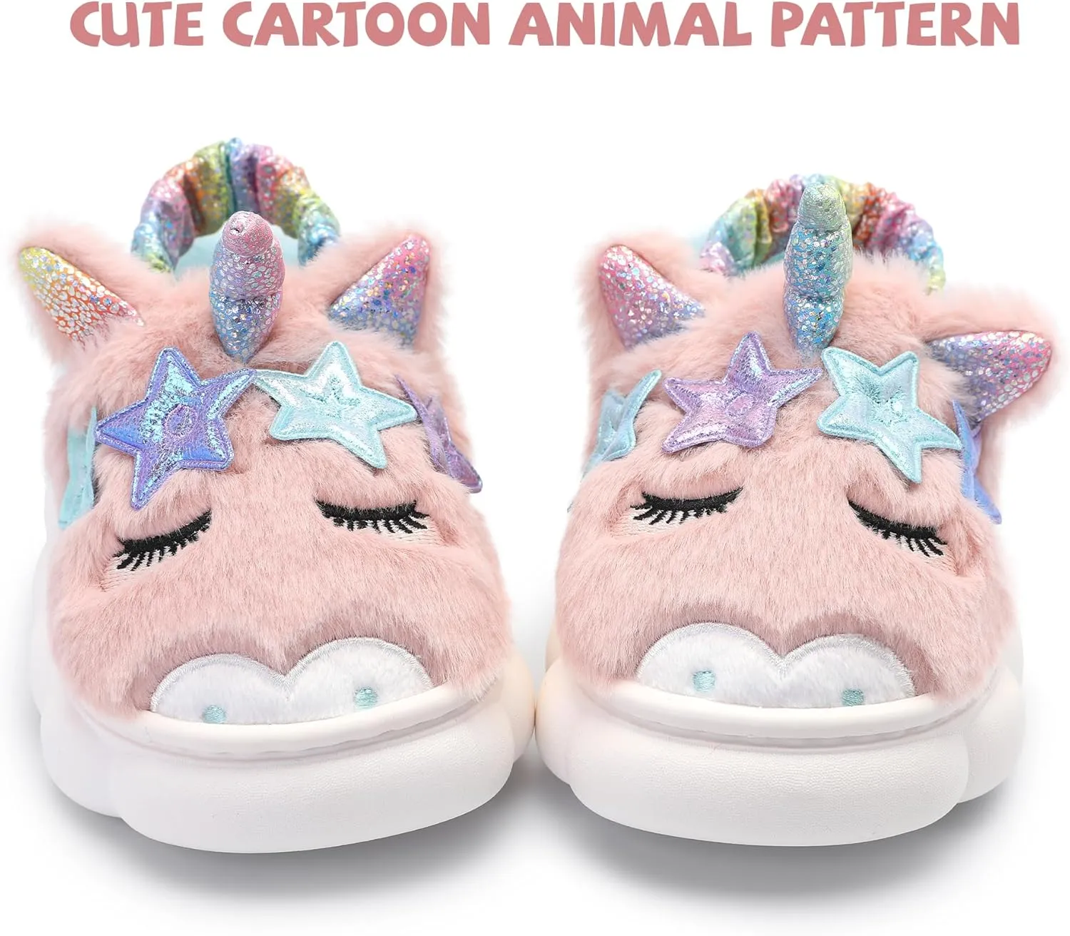 Bigwow Cute Girls Fuzzy Slippers Cartoon Animal Plush Slip On Slides Toddler Little Kid Non-Slip House Slipper with Memory Foam Cozy Warm Indoor Outdoor Shoes