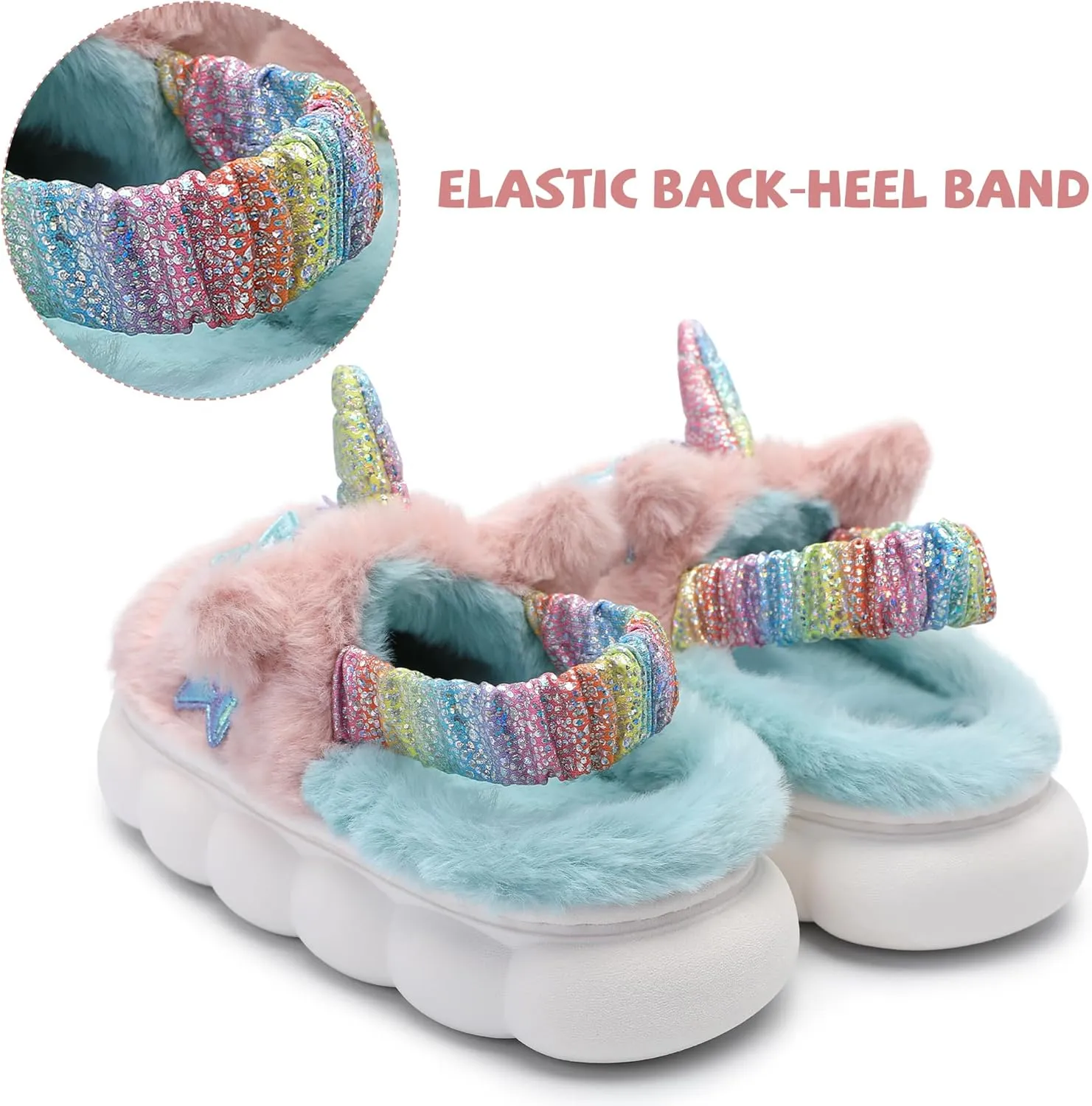 Bigwow Cute Girls Fuzzy Slippers Cartoon Animal Plush Slip On Slides Toddler Little Kid Non-Slip House Slipper with Memory Foam Cozy Warm Indoor Outdoor Shoes