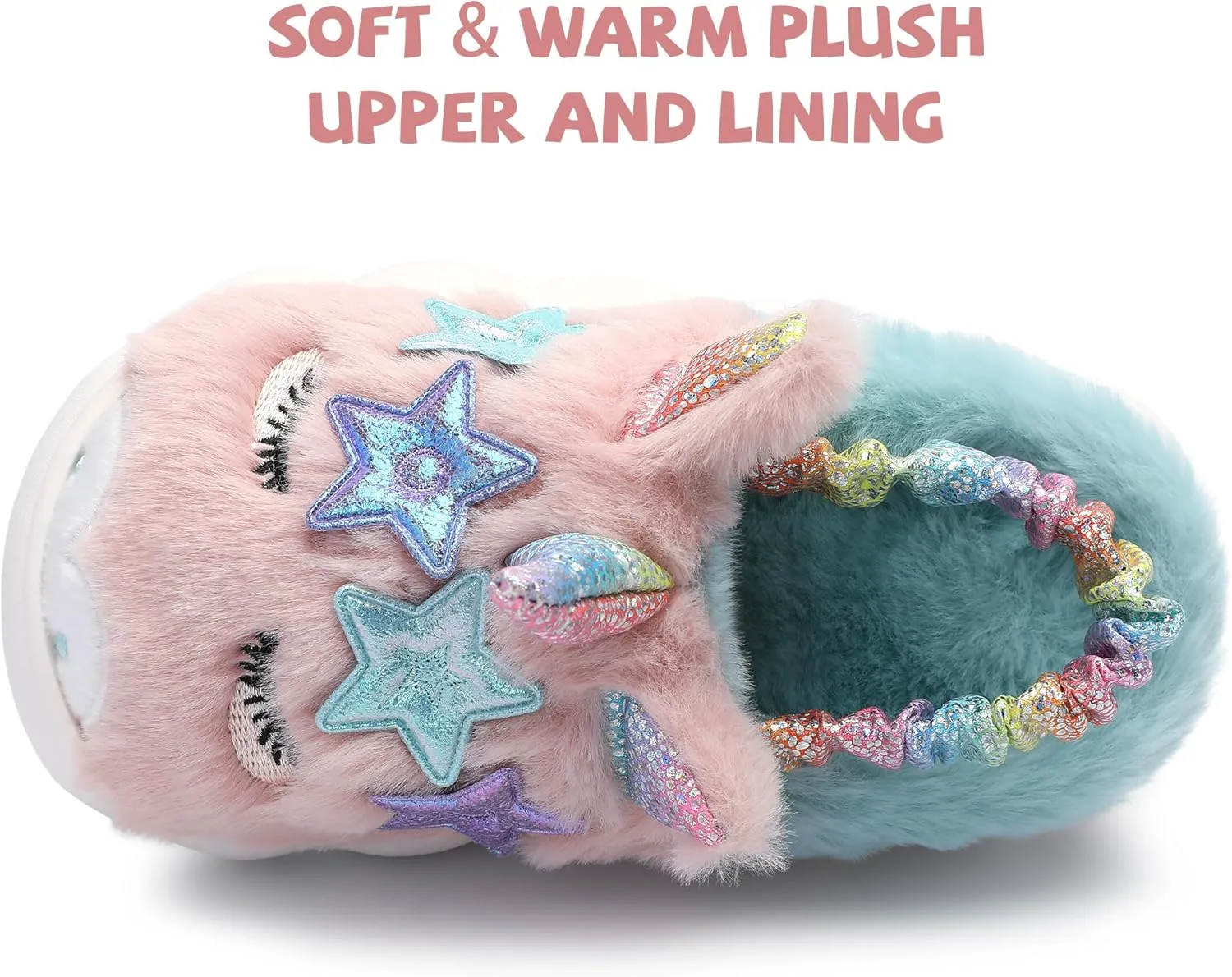 Bigwow Cute Girls Fuzzy Slippers Cartoon Animal Plush Slip On Slides Toddler Little Kid Non-Slip House Slipper with Memory Foam Cozy Warm Indoor Outdoor Shoes