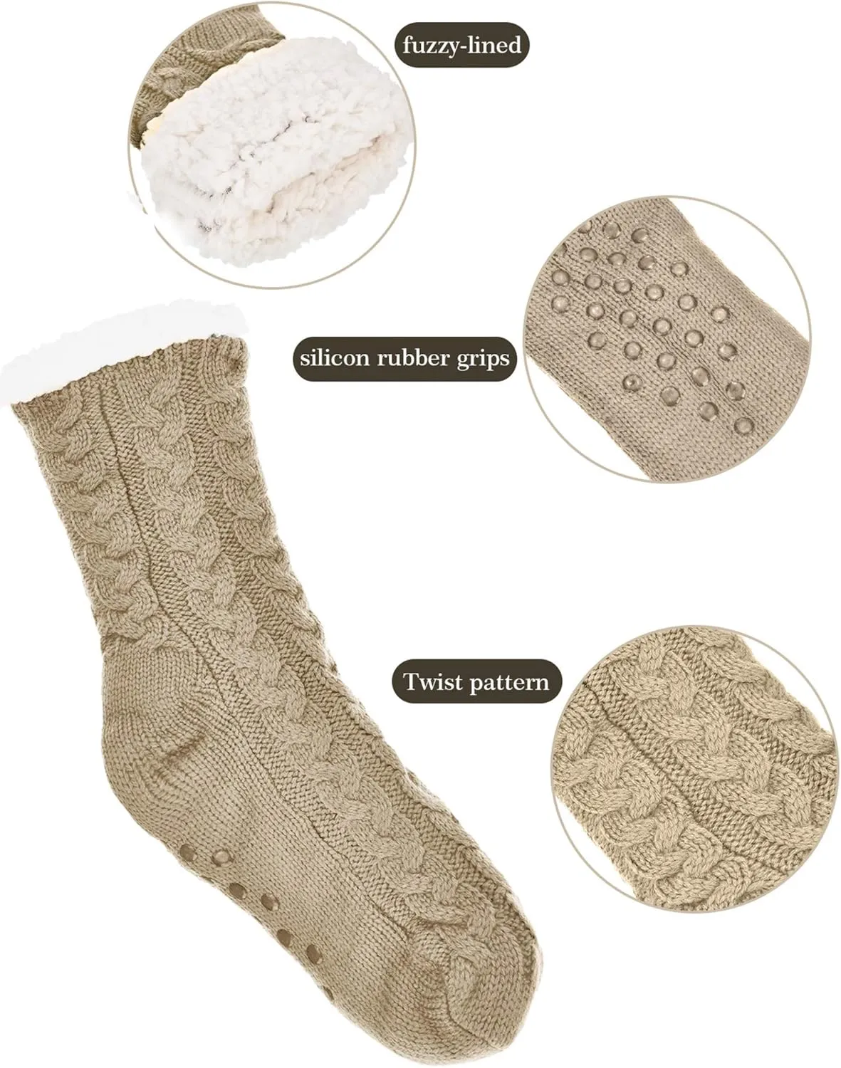 Boao 2 Pairs Women Warm Slipper Socks Christmas Fuzzy Winter Fleece Socks with Grippers Lined Non Slip Slipper Gift