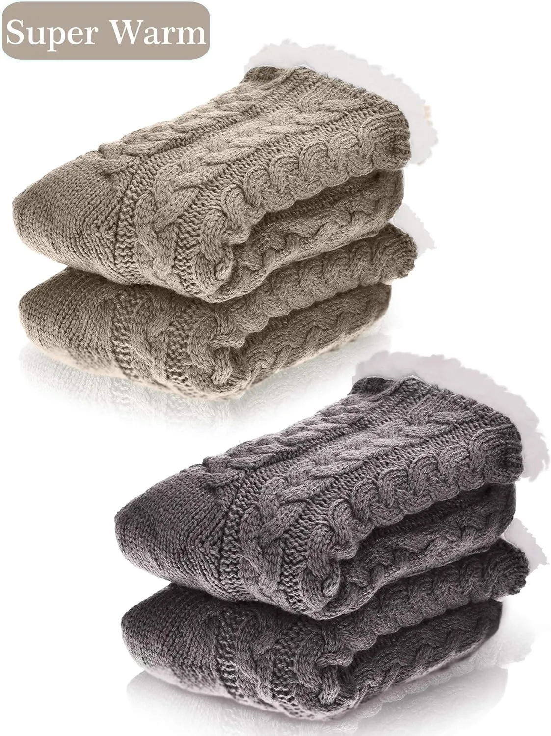 Boao 2 Pairs Women Warm Slipper Socks Christmas Fuzzy Winter Fleece Socks with Grippers Lined Non Slip Slipper Gift