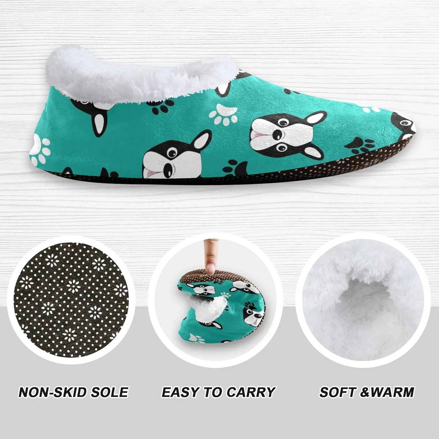 Boston Terrier Puppy Paw Indoor House Slippers Spa Winter Slipper Home Slippers Soft Memory Foam Slipper Non Slip for Travel Hotel Bedroom Shoes M