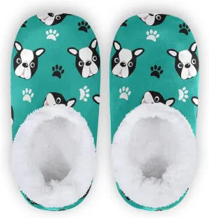 Boston Terrier Puppy Paw Indoor House Slippers Spa Winter Slipper Home Slippers Soft Memory Foam Slipper Non Slip for Travel Hotel Bedroom Shoes M