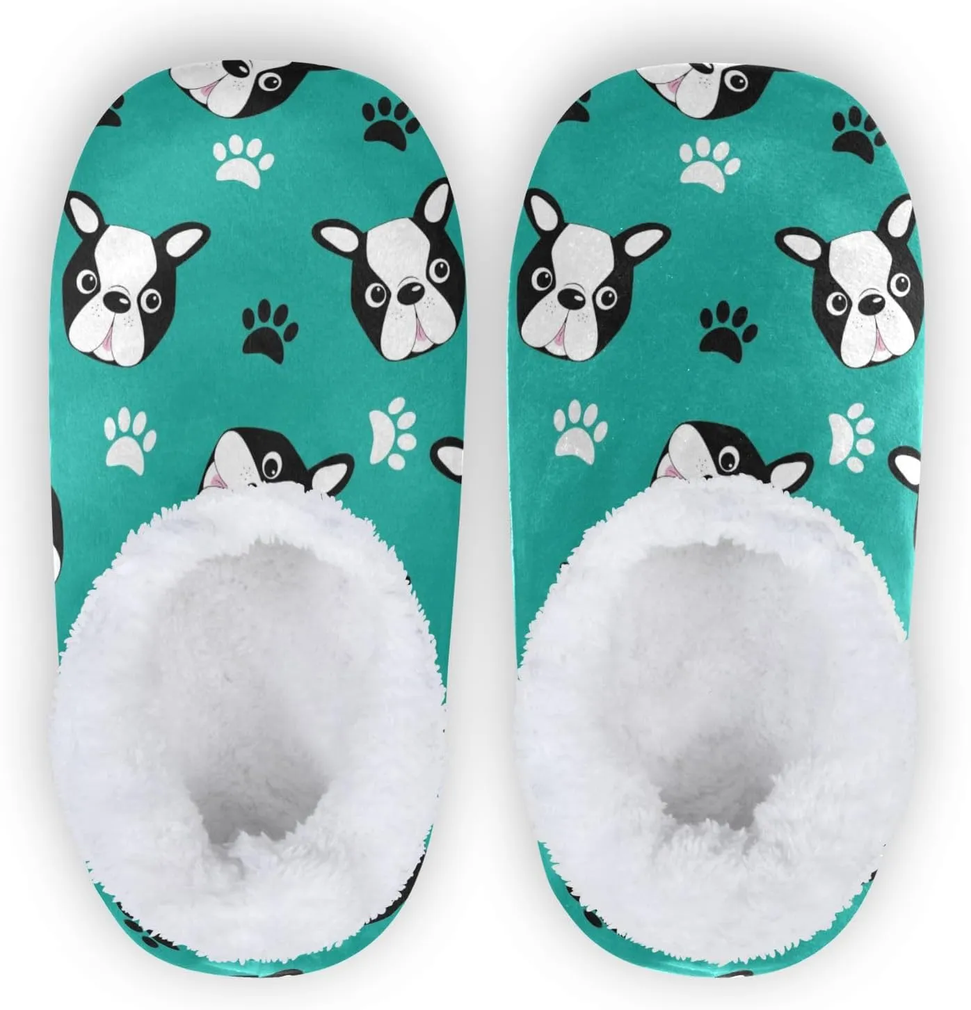 Boston Terrier Puppy Paw Indoor House Slippers Spa Winter Slipper Home Slippers Soft Memory Foam Slipper Non Slip for Travel Hotel Bedroom Shoes M
