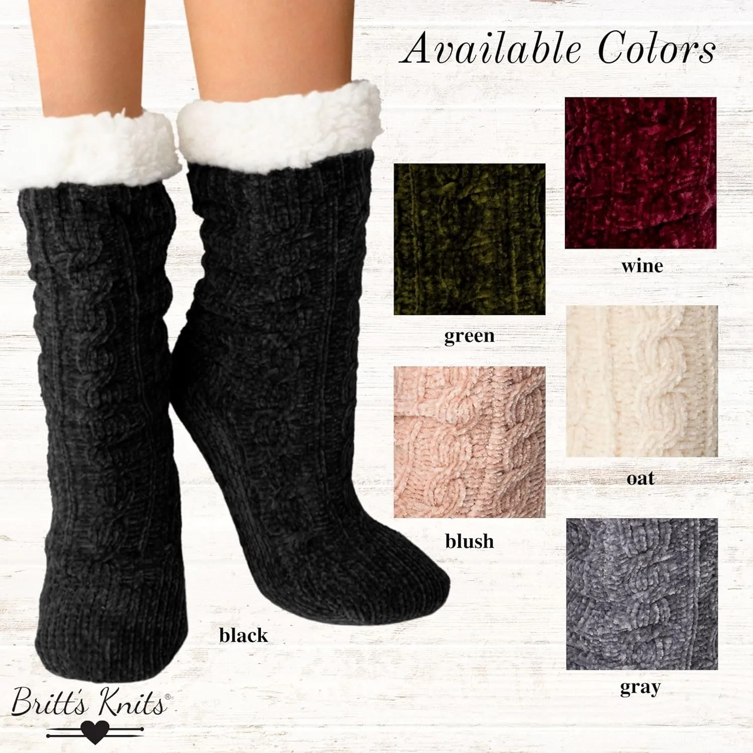 Britt's Knits Soft Slipper Boot Socks - Super Warm, Cozy, Buttery Soft Knit Chenille Slipper Socks for Women