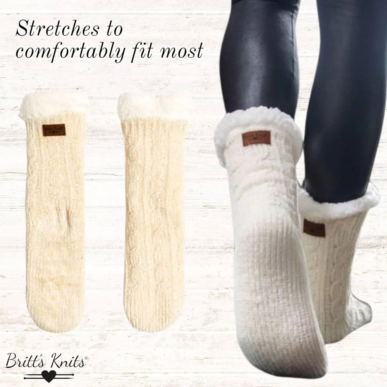 Britt's Knits Soft Slipper Boot Socks - Super Warm, Cozy, Buttery Soft Knit Chenille Slipper Socks for Women