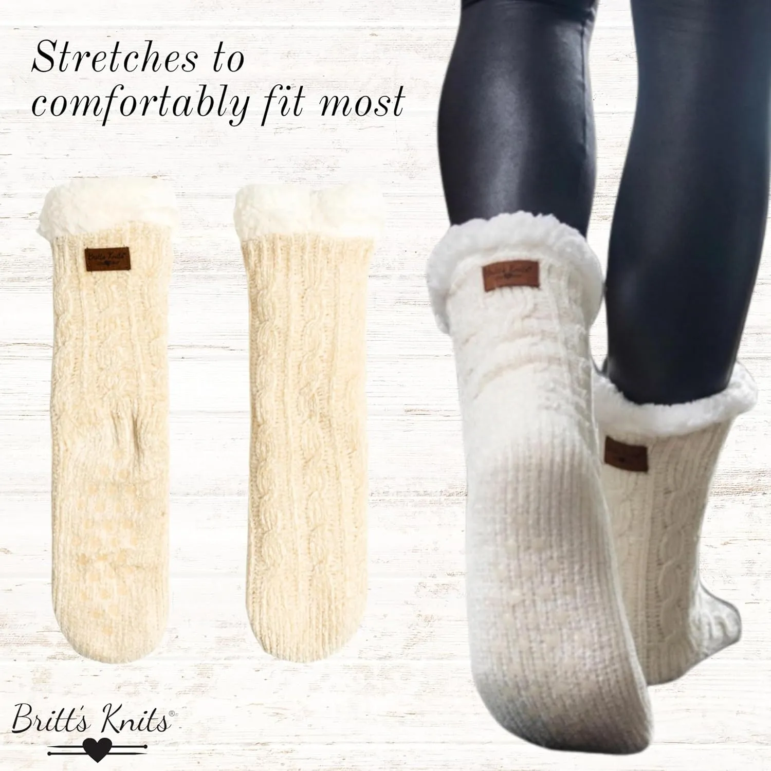 Britt's Knits Soft Slipper Boot Socks - Super Warm, Cozy, Buttery Soft Knit Chenille Slipper Socks for Women