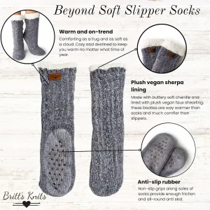 Britt's Knits Soft Slipper Boot Socks - Super Warm, Cozy, Buttery Soft Knit Chenille Slipper Socks for Women
