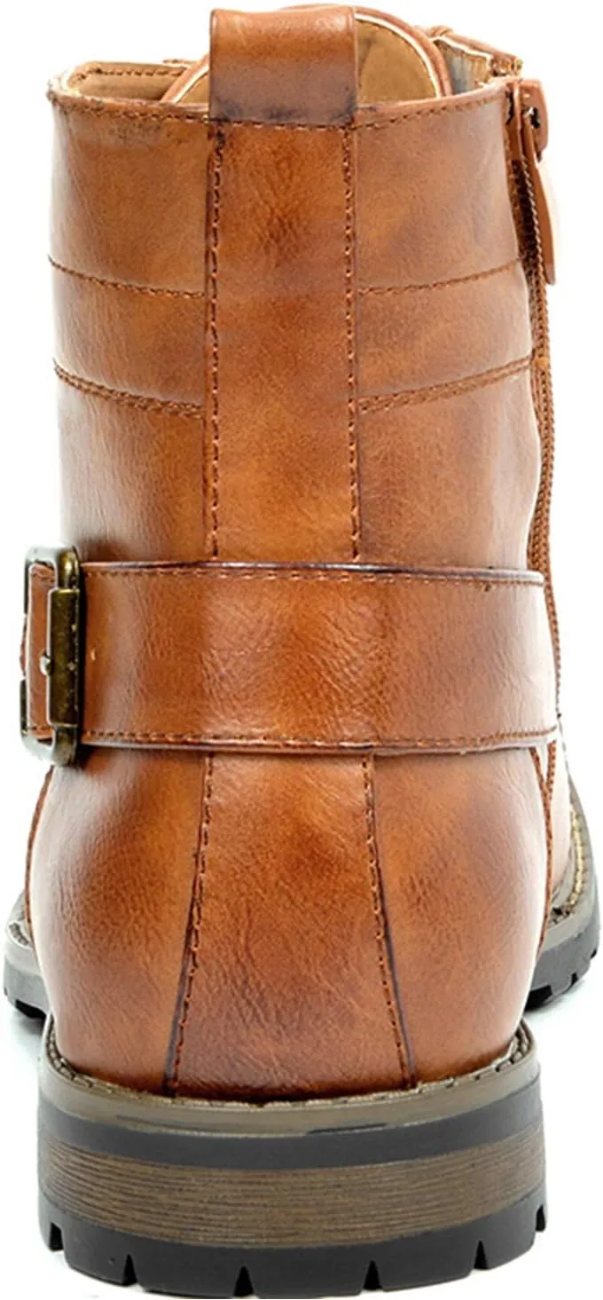 Bruno Marc Men's Motorcycle Combat Boots Zipper Biker Boot