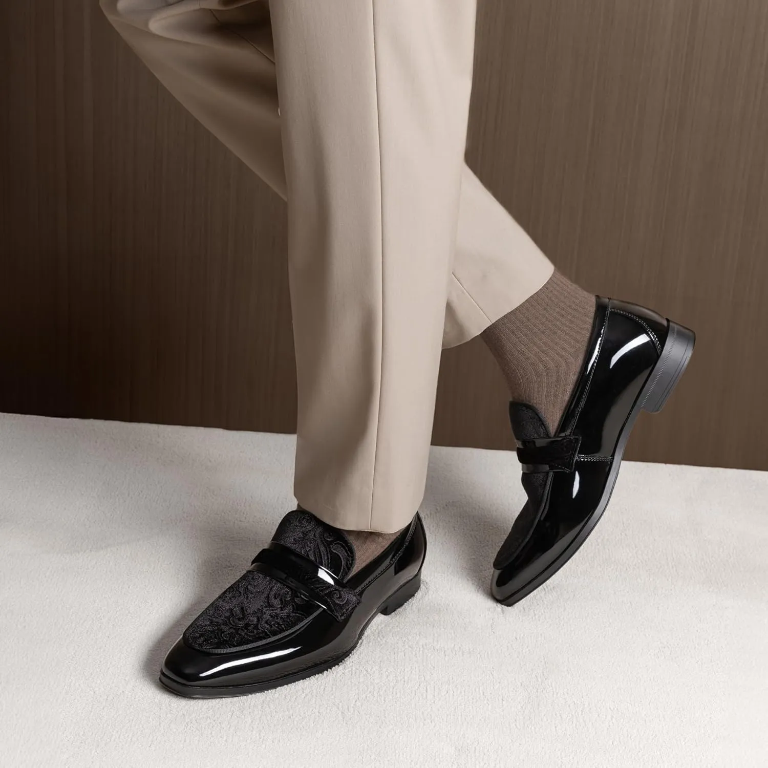 Bruno Marc Men's Tuxedo Patent Loafers Classic Velvet Slip-on Dress Shoes