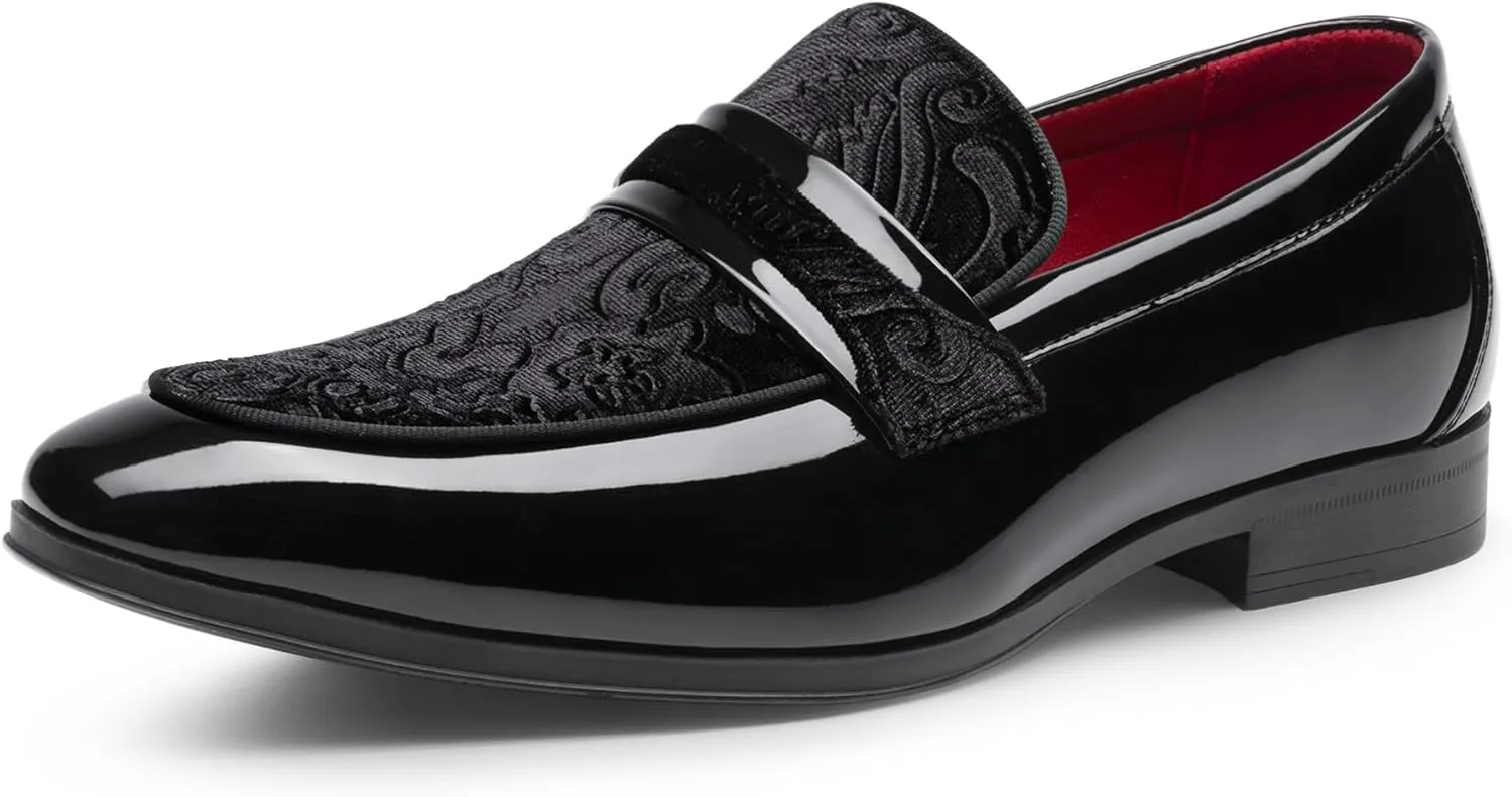 Bruno Marc Men's Tuxedo Patent Loafers Classic Velvet Slip-on Dress Shoes