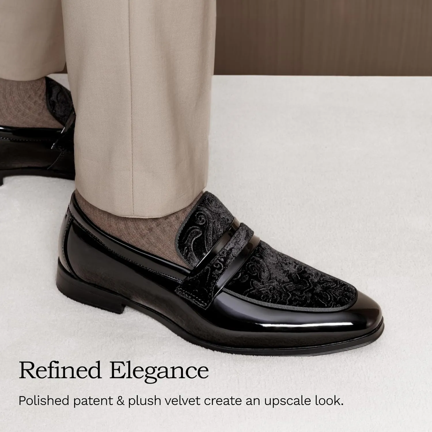 Bruno Marc Men's Tuxedo Patent Loafers Classic Velvet Slip-on Dress Shoes