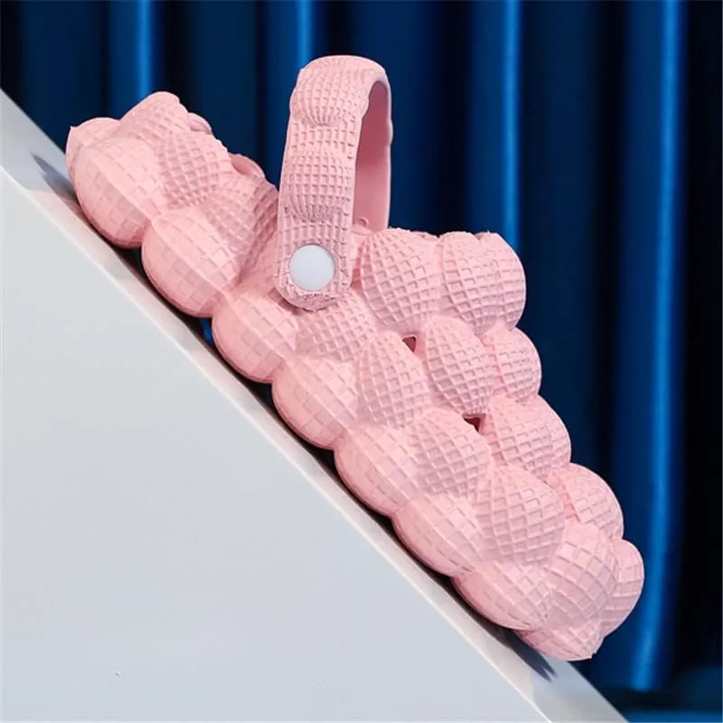 Bubble Slippers | Unisex Adults Orange Flat Sandals | Modern Open Toe Slip On Slippers with Lychee Grain Texture and 15 Curved Toe